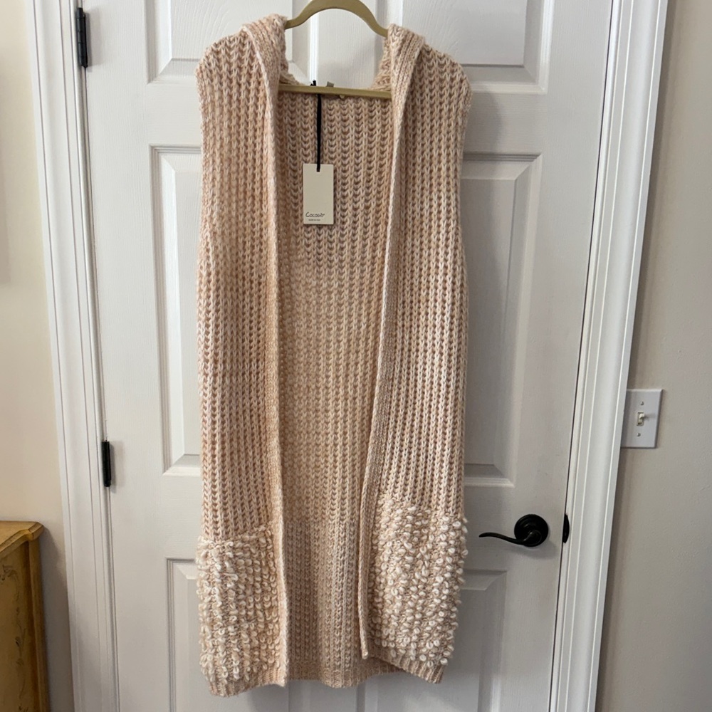 Hooded Open-Front Knit Cardigan - Cream